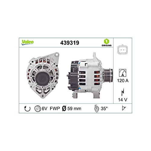 VALEO 439319 Generator Ladestrom des Generators: 120 Amp Rippen: 6 rippen Riemenscheibe Ø: 59,4 mm Spannung: 14 V Drehrichtung: CLOCKWISE von Valeo