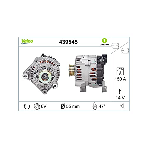 VALEO 439545 Generator Ladestrom des Generators: 150 Amp Rippen: 6 rippen Riemenscheibe Ø: 54,8 mm Spannung: 14 V Drehrichtung: CLOCKWISE von Valeo