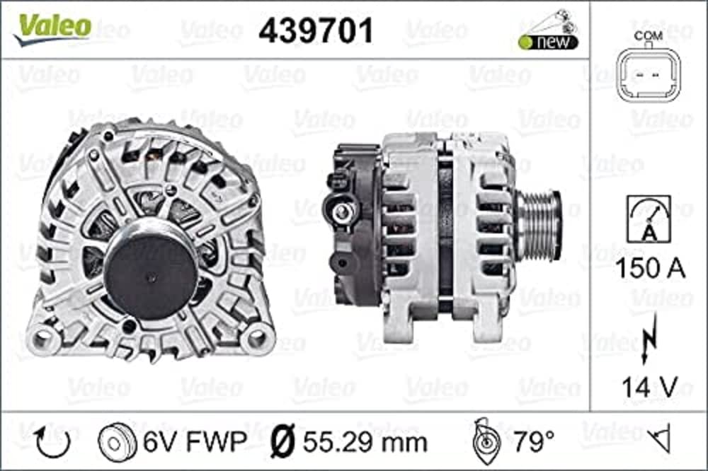 VALEO 439701 Generator Ladestrom des Generators: 150 Amp Rippen: 6 rippen Riemenscheibe Ø: 55 mm Spannung: 14 V Drehrichtung: CLOCKWISE von Valeo