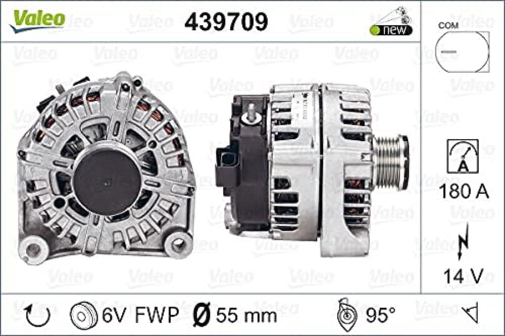 VALEO 439709 Generator Ladestrom des Generators: 180 Amp Rippen: 6 rippen Riemenscheibe Ø: 55 mm Spannung: 14 V Drehrichtung: CLOCKWISE von Valeo