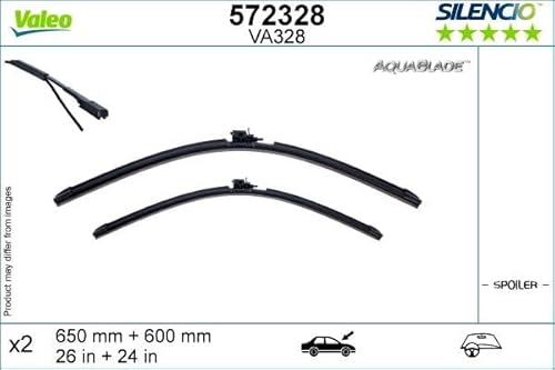 VALEO Silencio Original Aquablade Wischer - VA328 - Set aus besten Reinigungs- und Wischleistung - Wischerblätter 650mm/600mm - Vorne - Set mit 2 Wischerblättern - 572328 von VALEO