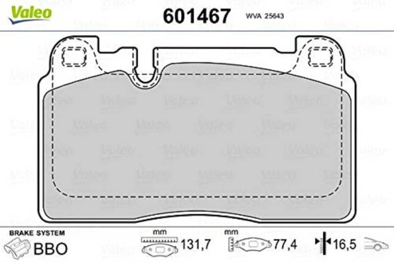 VALEO 601467 Bremsbelagsatz Scheibenfeststellbremse Bremsbelagsatz Scheibenbremse von Valeo
