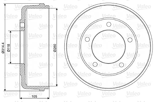 VALEO BRAKE SYSTEMS Bremstrommel 237048, Einbaulage: Hinterachse, Trommelaußendurchmesser [mm]: 314,4, Anzahl der Befestigungsbohrungen: 5 von Valeo