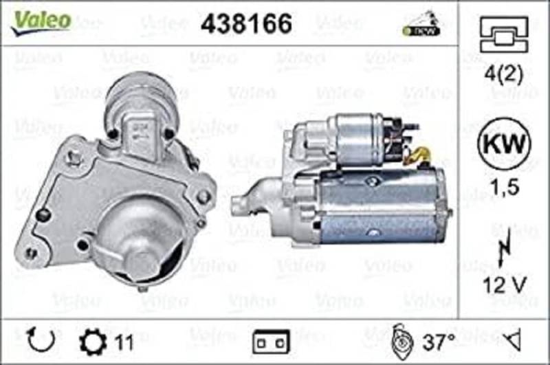 VALEO 438166 Starter Nennleistung: 1,5 kW Stop & Start: NO Zähnezahl: 11 zähne Spannung: 12 V Drehrichtung: CLOCKWISE von Valeo