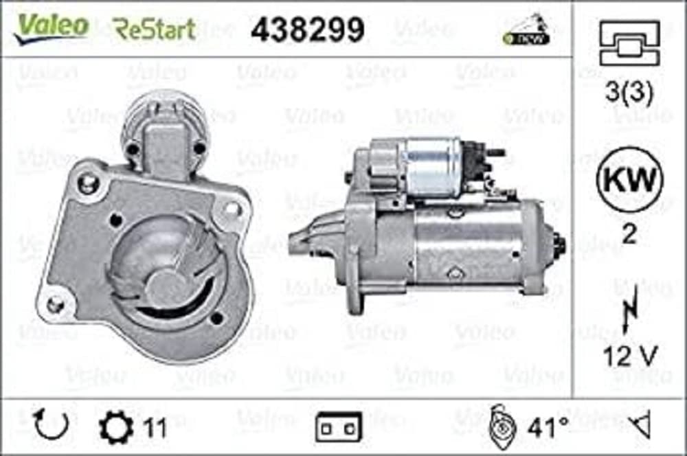 VALEO 438299 Starter Nennleistung: 2 kW Stop & Start: YES Zähnezahl: 11 zähne Spannung: 12 V Drehrichtung: CLOCKWISE von Valeo