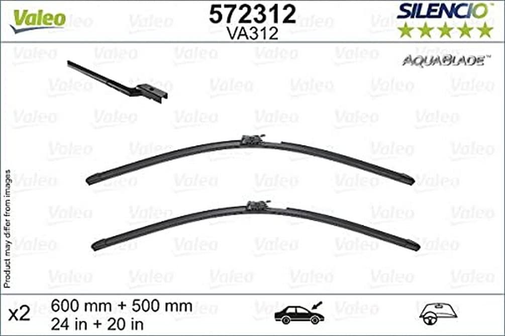 VALEO Silencio Original Aquablade Wischer - VA312 - Set aus besten Reinigungs- und Wischleistung Beheizten Wischerblättern 600mm/500mm - Vorne - Set mit 2 Wischerblättern - 572312 von Valeo