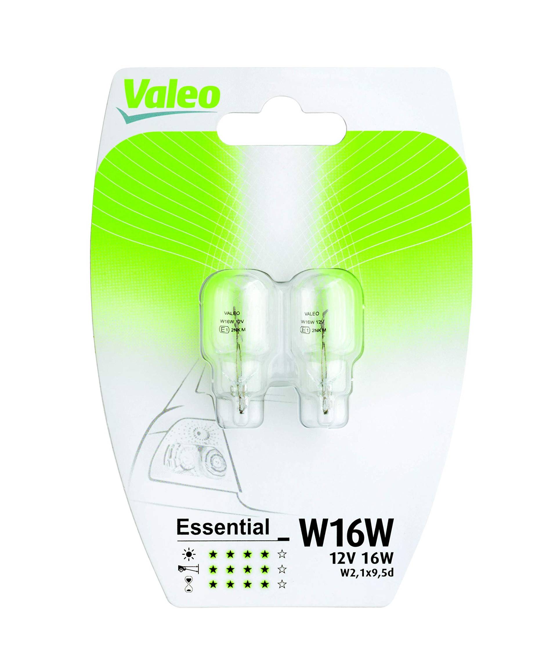 Valeo Halogen Glühlampe, W16W-Essential-Blister x2, 32122, Set of 2, Schwarz von Valeo