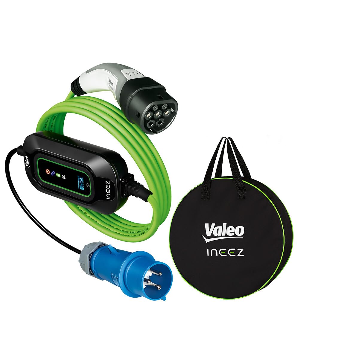 Valeo Ineez - 652120 - Mobiles Ladegerät für Elektro- oder Plug-In-Hybrid-Fahrzeuge mit Transporttasche - Wohnmobilstecker (CEE Blue) bis Typ 2-3,7 kW - 7,5 Meter von Valeo