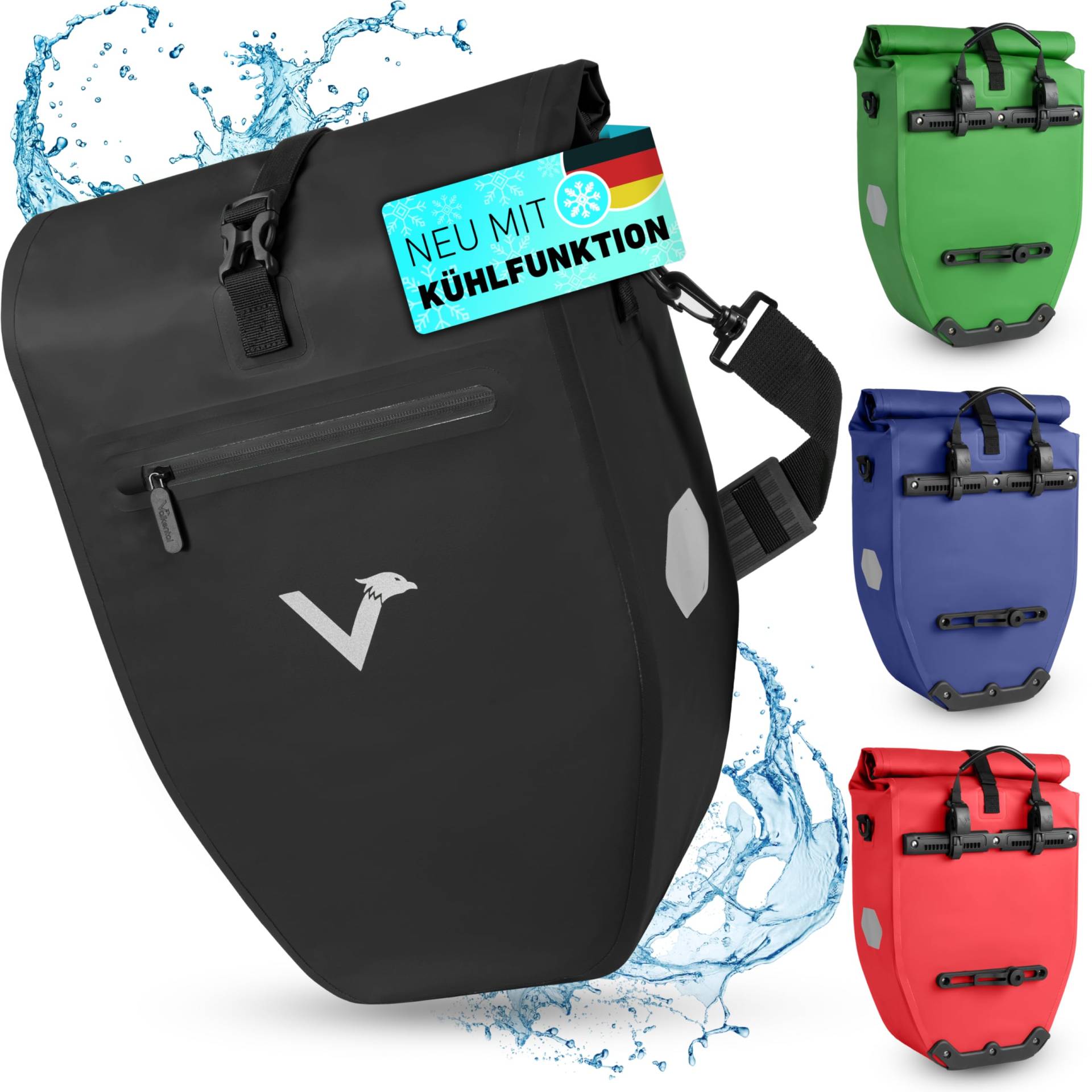 Valkental® Große & wasserdichte Gepäckträgertasche mit Kühlfunktion | Isolierende Fahrradtasche für Gepäckträger mit Reflektoren | Abschließbare Radtasche | Inkl. Umhängegurt von Valkental