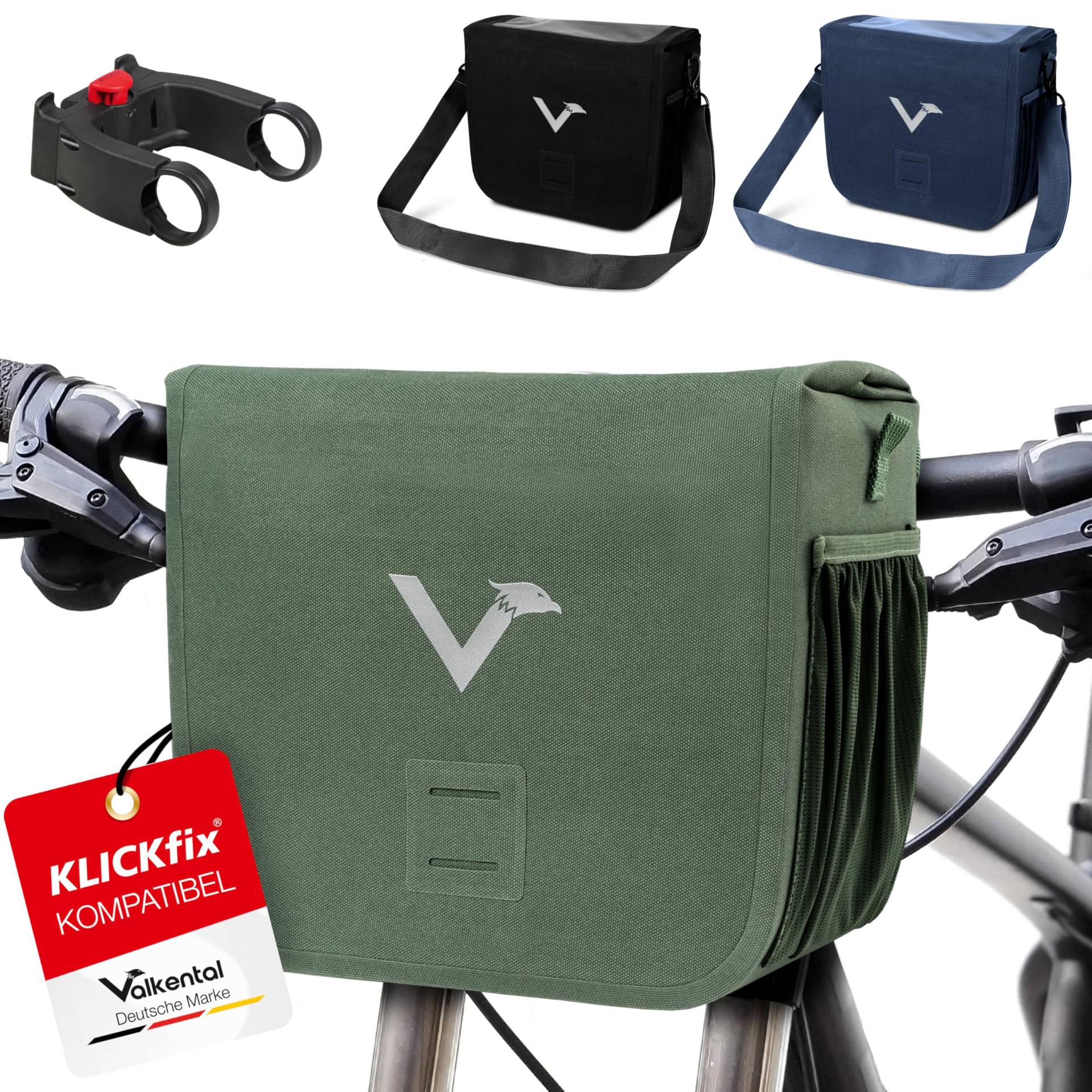 Valkental® x KLICKfix® - wasserdichte Lenkertasche | 7L Volumen | Robuste Fahrradtasche Lenker mit Magnetverschluss | Inkl. Handyfach | Lenkertasche Fahrrad | Lenkertasche Ebike | KLICKfix kompatibel von Valkental