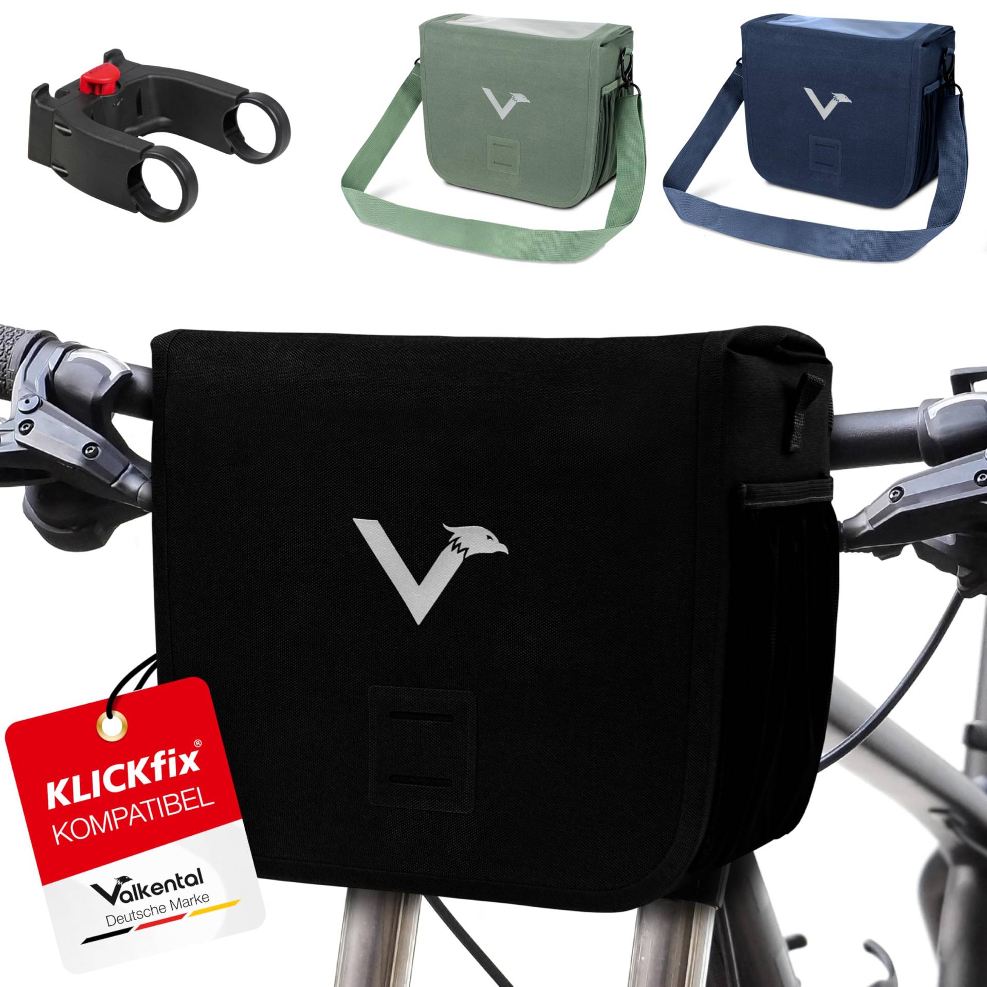 Valkental® x KLICKfix® - wasserdichte Lenkertasche | 7L Volumen | Robuste Fahrradtasche Lenker mit Magnetverschluss | Inkl. Handyfach | Lenkertasche Fahrrad | Lenkertasche Ebike | KLICKfix kompatibel von Valkental