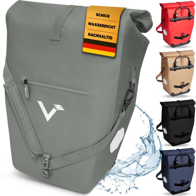 Valkental - 2in1 Fahrradtasche aus klimafreundlichem TPU - 100% Wasserdicht - Viele praktische Fächer - 23-28L Flexibles Volumen mit Laptopfach - Gepäckträgertasche in Grün von Valkental