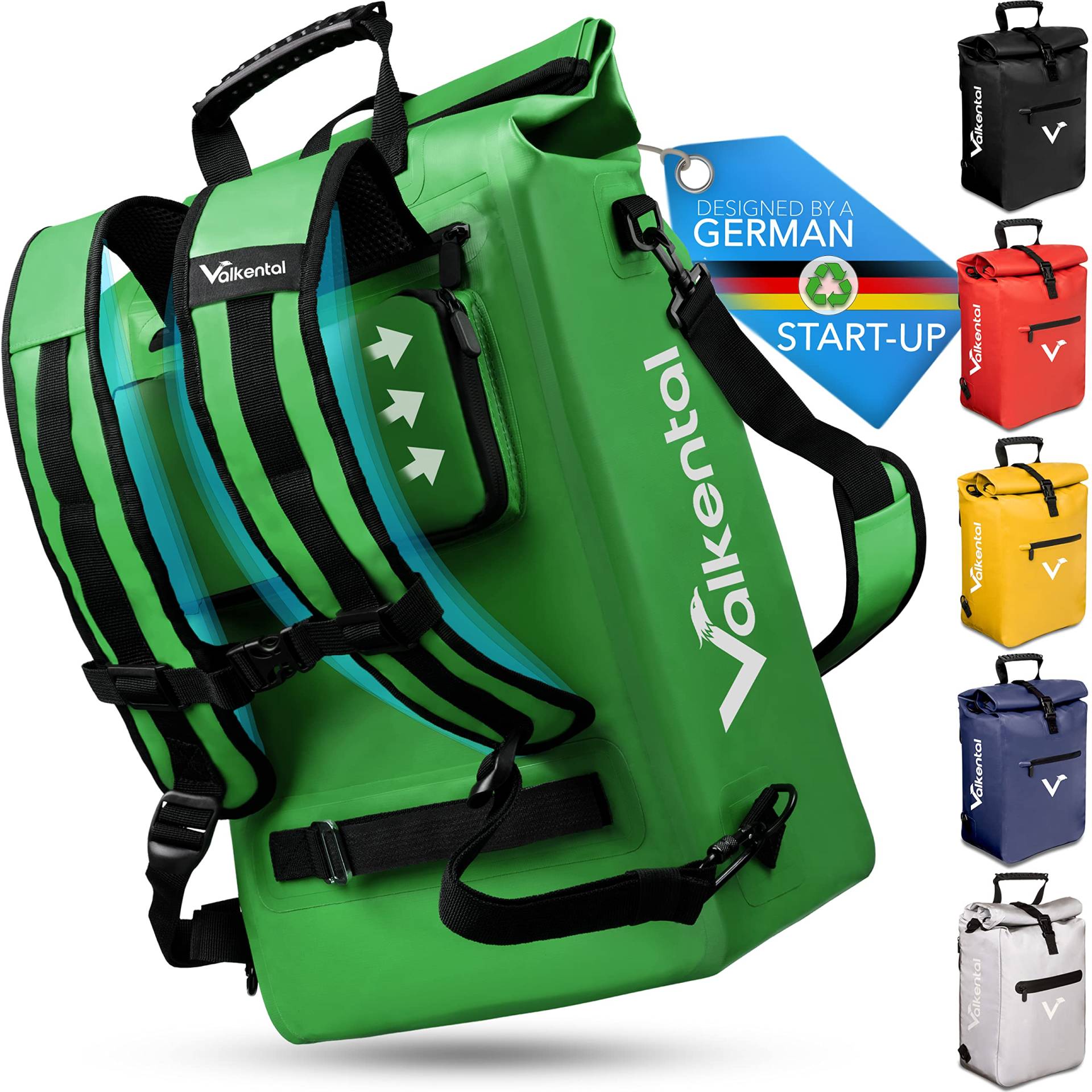 Valkental® 3in1 Fahrradtasche - Das Original - Geeignet als Gepäckträgertasche, Rucksack und Umhängetasche - Wasserdicht & Reflektierend von Valkental