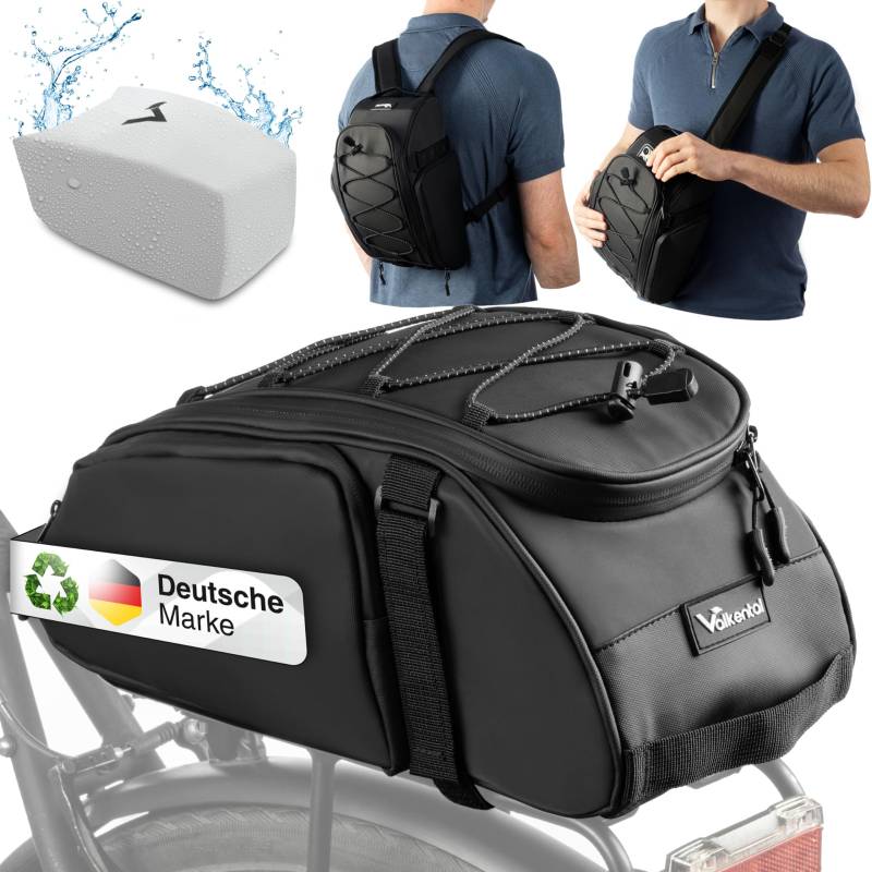 Valkental - 3in1 Fahrradtasche für Gepäckträger - 10L Volumen - Isolierende Gepäckträgertasche mit Rucksackfunktion - Wasserfest & Reflektierend von Valkental