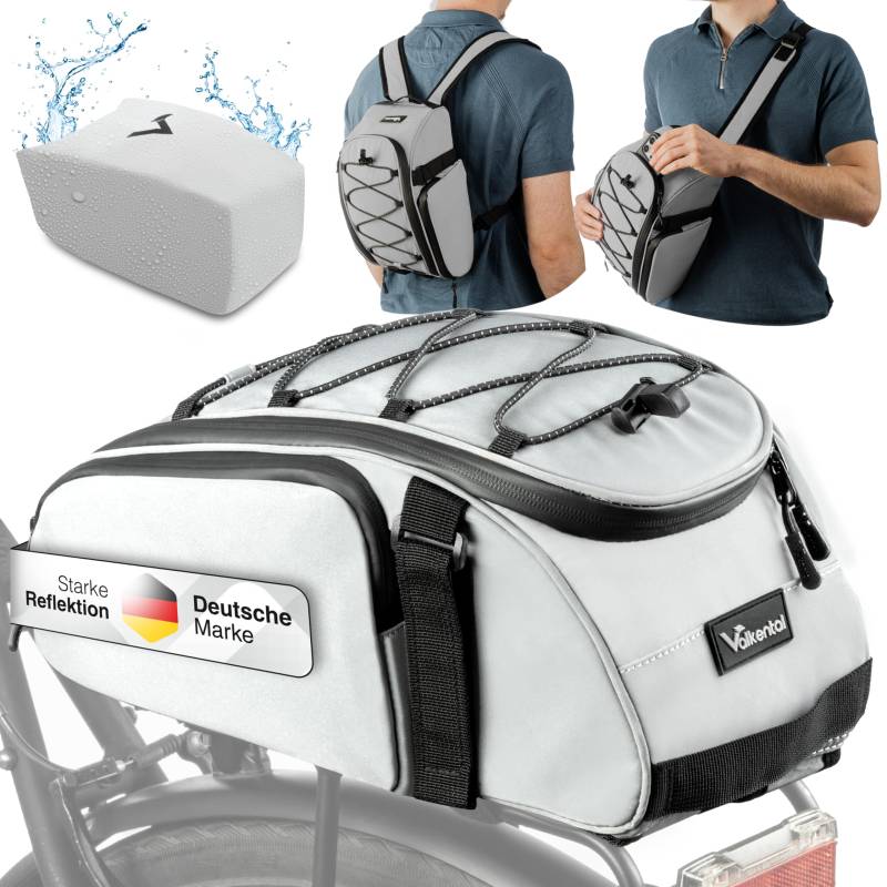 Valkental - 3in1 Fahrradtasche für Gepäckträger - 10L Volumen - Isolierende Gepäckträgertasche mit Rucksackfunktion - Wasserfest & Reflektierend von Valkental