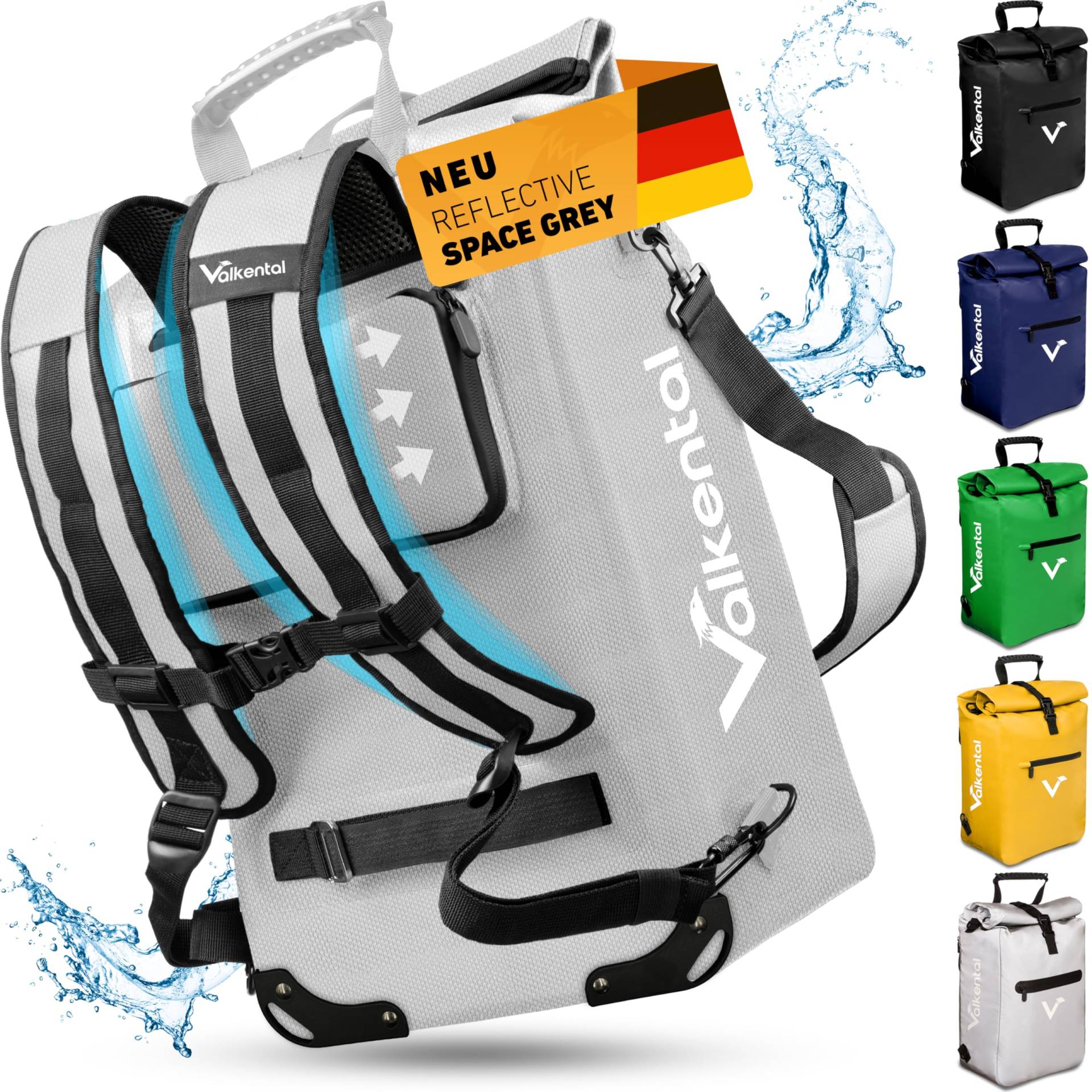 Valkental® 3in1 Fahrradtasche - Das Original - Geeignet als Gepäckträgertasche, Rucksack und Umhängetasche - Wasserdicht & Reflektierend von Valkental