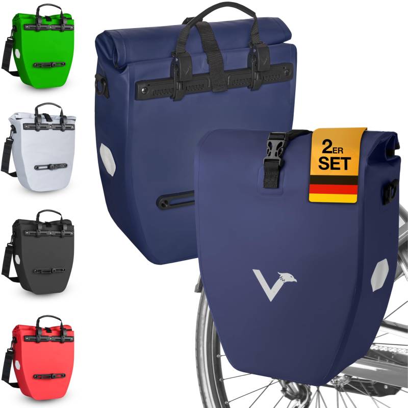 Valkental - Große & wasserdichte Gepäckträgertasche - 20L Füllvolumen - Fahrradtasche für Gepäckträger mit Reflektoren in Blau von Valkental