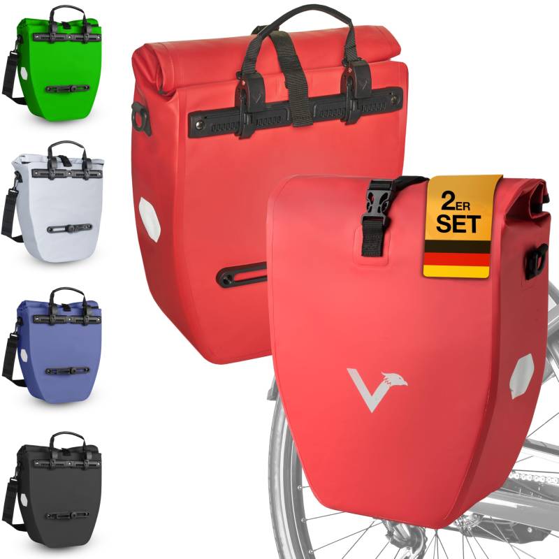 Valkental - Große & wasserdichte Gepäckträgertasche - 20L Füllvolumen - Fahrradtasche für Gepäckträger mit Reflektoren in Rot von Valkental