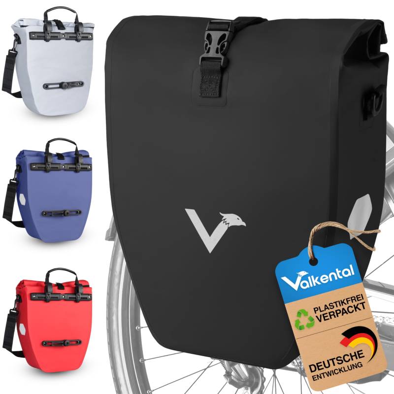 Valkental - Große & wasserdichte Gepäckträgertasche - 20L Füllvolumen - Fahrradtasche für Gepäckträger mit Reflektoren in Schwarz von Valkental