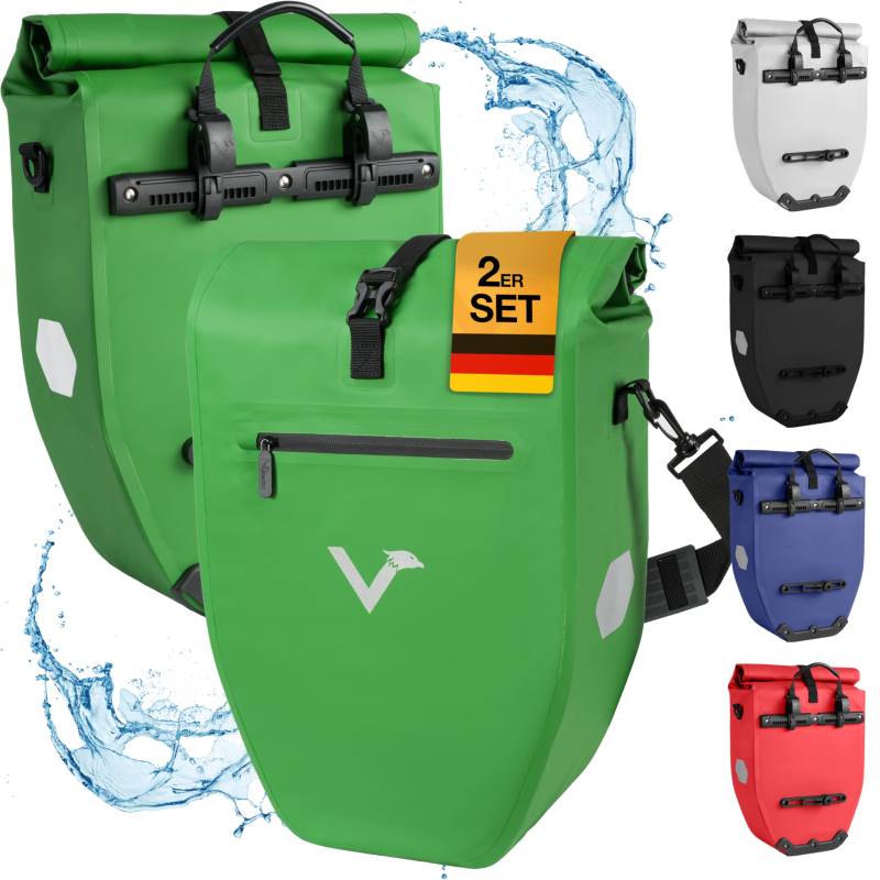 Valkental - Große & wasserdichte Gepäckträgertasche - 28L Füllvolumen - Fahrradtasche für Gepäckträger mit Reflektoren in Grün von Valkental