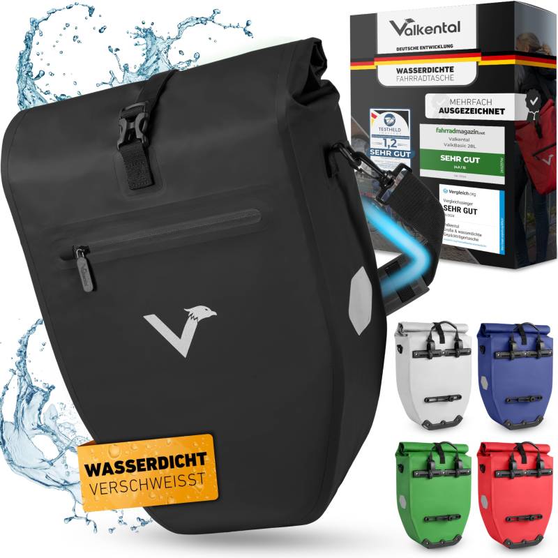 Valkental - Große & wasserdichte Gepäckträgertasche - Fahrradtasche für Gepäckträger mit Reflektoren von Valkental