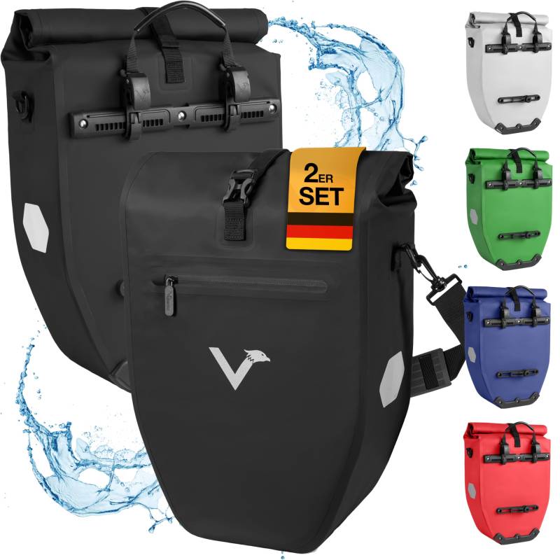 Valkental - Große & wasserdichte Gepäckträgertasche - 28L Füllvolumen - Fahrradtasche für Gepäckträger mit Reflektoren in Schwarz von Valkental