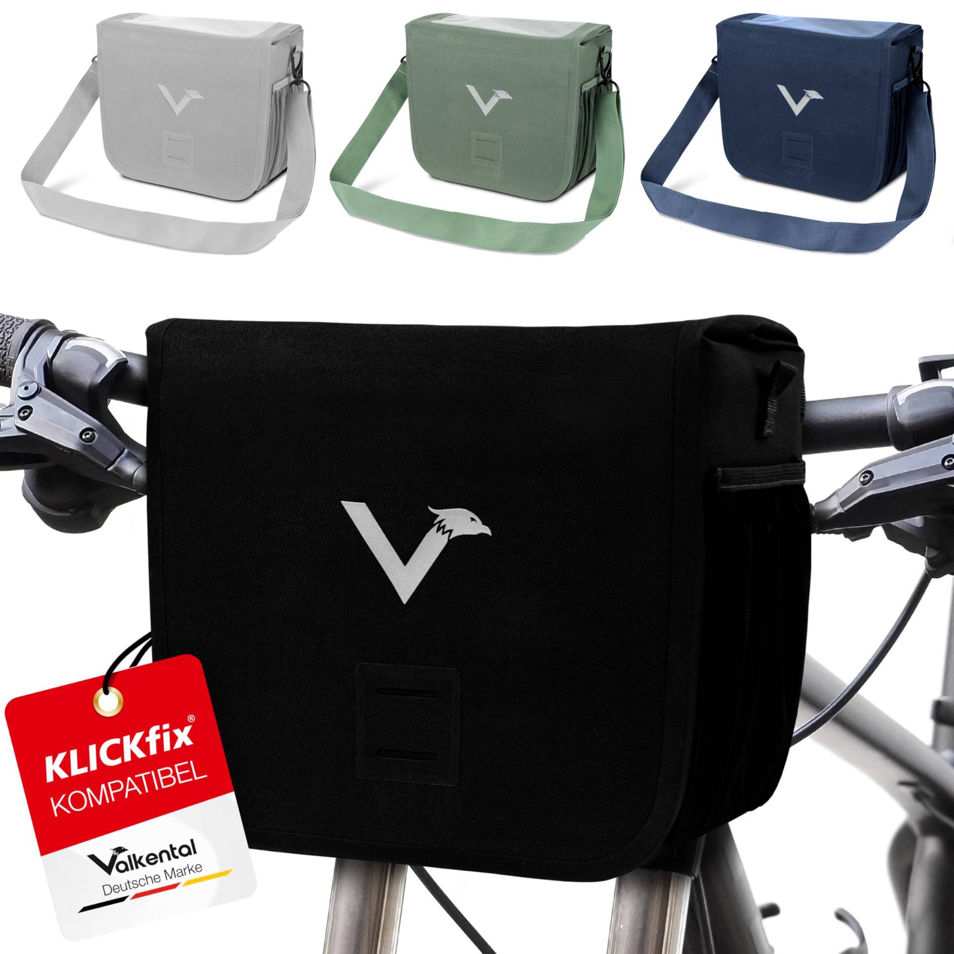 Valkental® x KLICKfix® - wasserdichte Lenkertasche | 7L Volumen | Robuste Fahrradtasche Lenker mit Magnetverschluss | Inkl. Handyfach | Lenkertasche Fahrrad | Lenkertasche Ebike | KLICKfix kompatibel von Valkental