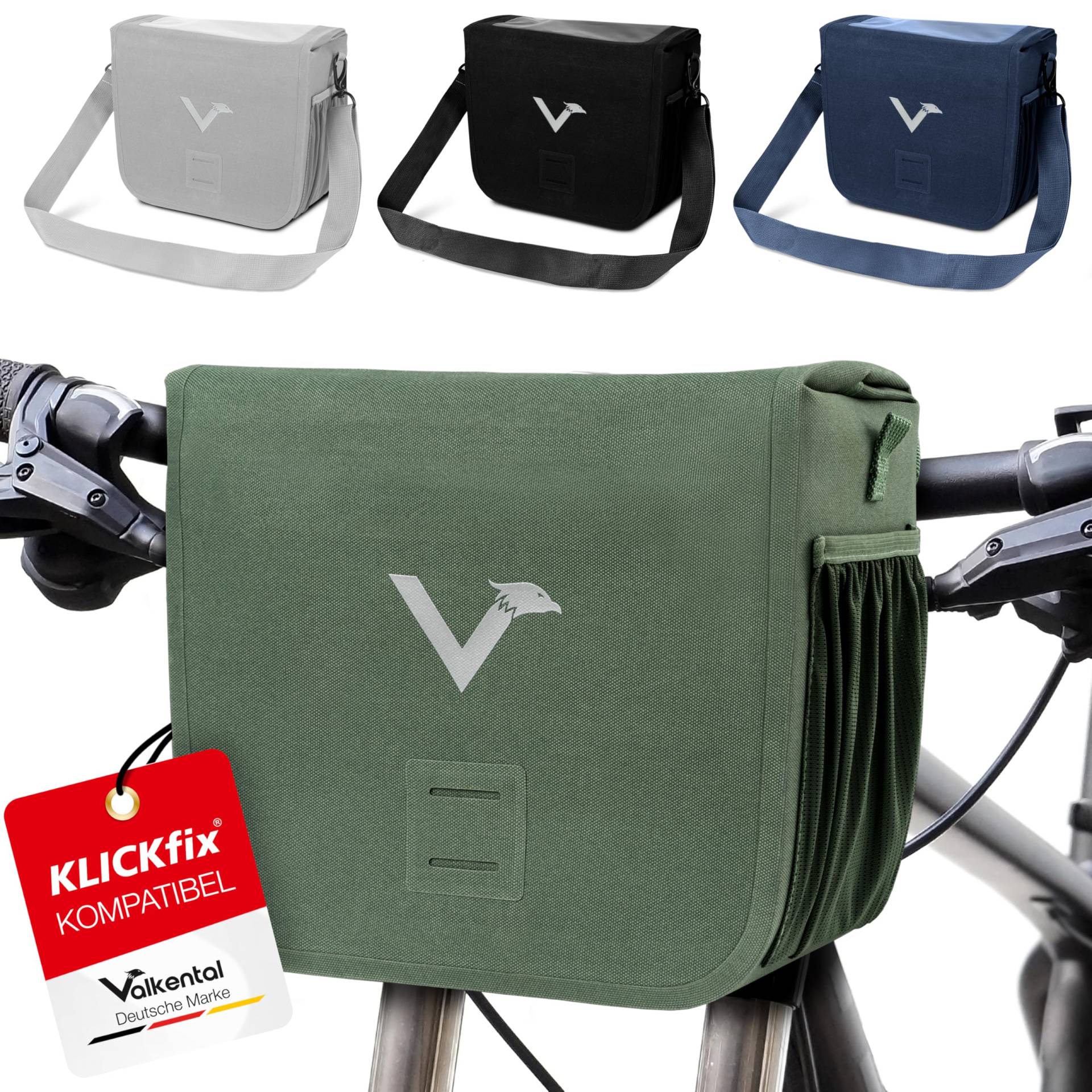 Valkental® x KLICKfix® - wasserdichte Lenkertasche | 7L Volumen | Robuste Fahrradtasche Lenker mit Magnetverschluss | Inkl. Handyfach | Lenkertasche Fahrrad | Lenkertasche Ebike | KLICKfix kompatibel von Valkental