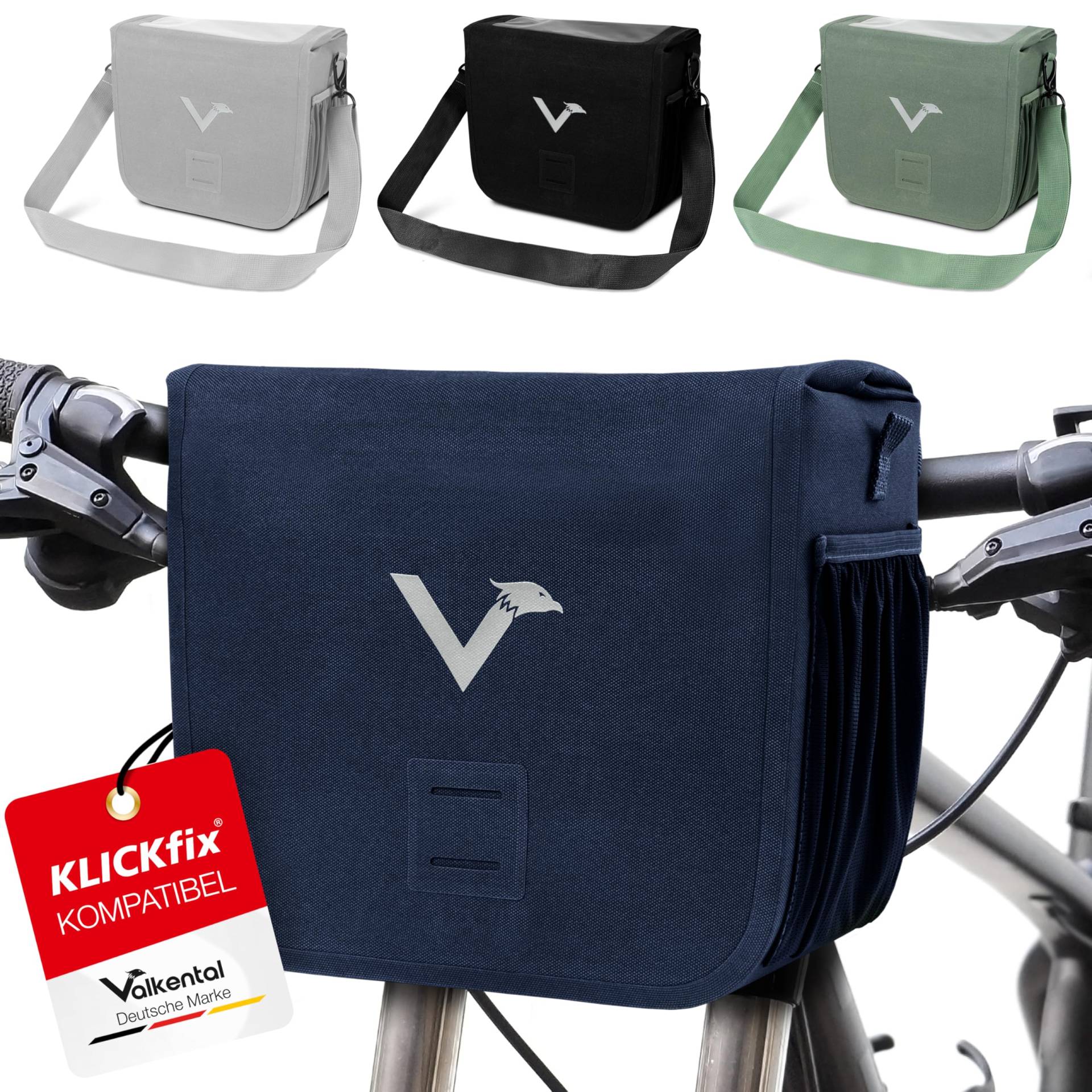 Valkental® x KLICKfix® - wasserdichte Lenkertasche | 7L Volumen | Robuste Fahrradtasche Lenker mit Magnetverschluss | Inkl. Handyfach | Lenkertasche Fahrrad | Lenkertasche Ebike | KLICKfix kompatibel von Valkental