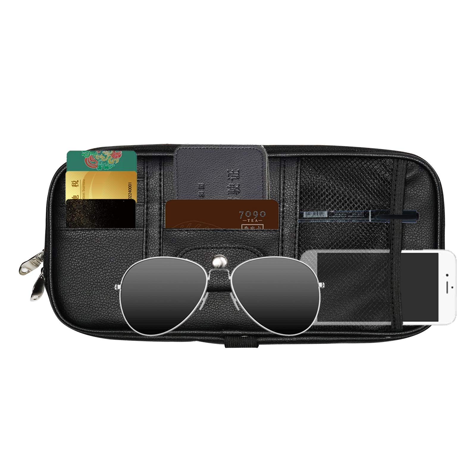 ValueHall Auto Sun Visor Organizer Mehrzweck Auto Sonnenblende Tasche PU Leder Auto Interieur Zubehör Aufbewahrungstasche für Sonnenbrille CD-Karten Bankkarte mit Reißverschluss V9B01 von ValueHall