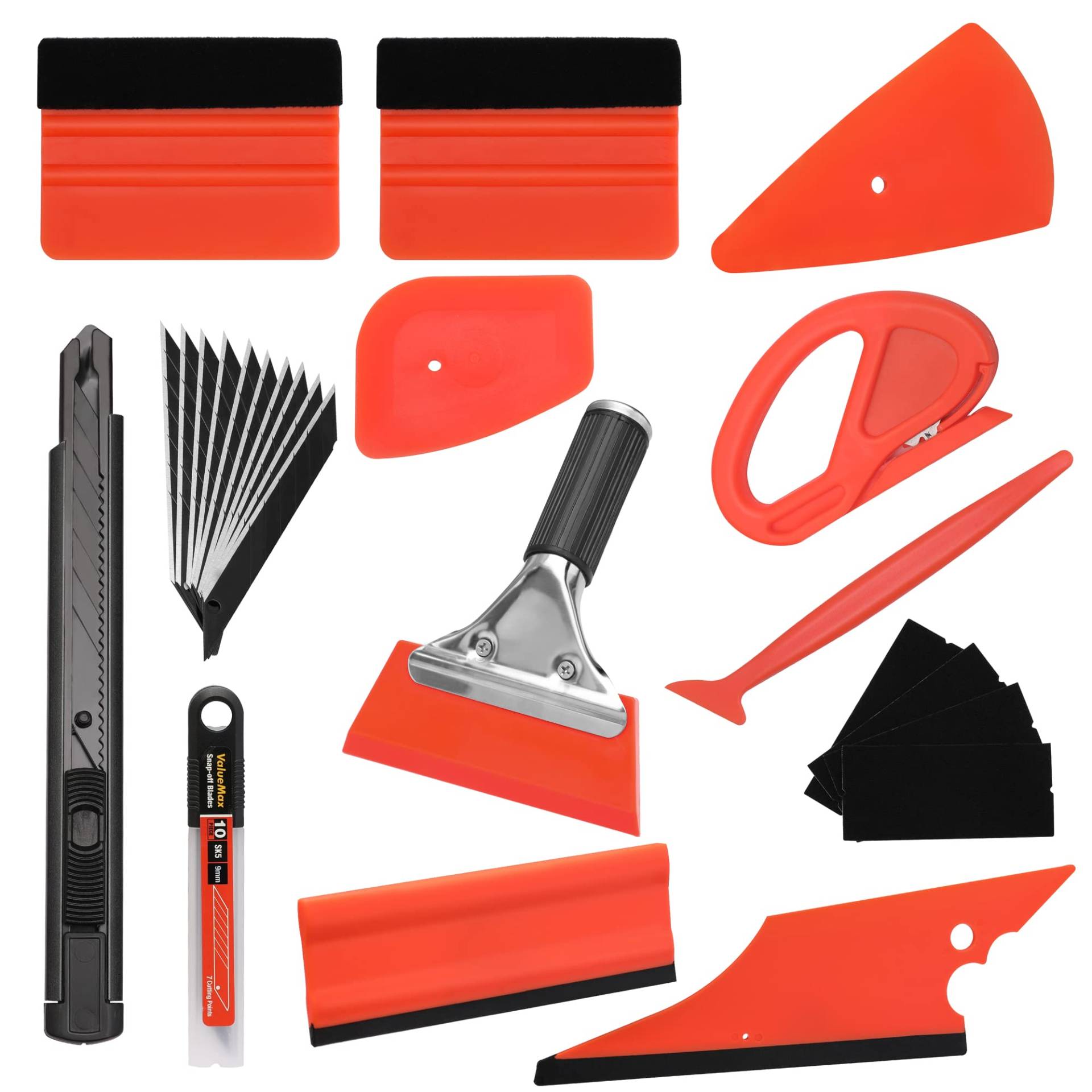 ValueMax Autofolien Tönungsfolie Set, Auto Vinyl Werkzeug Kit, Folierung Werkzeug Kit, Rakel Set, Schaber, Filzrakel, Rakel, Messer mit 10 Klingen für Autofolie Tönungsfolie Installation von ValueMax