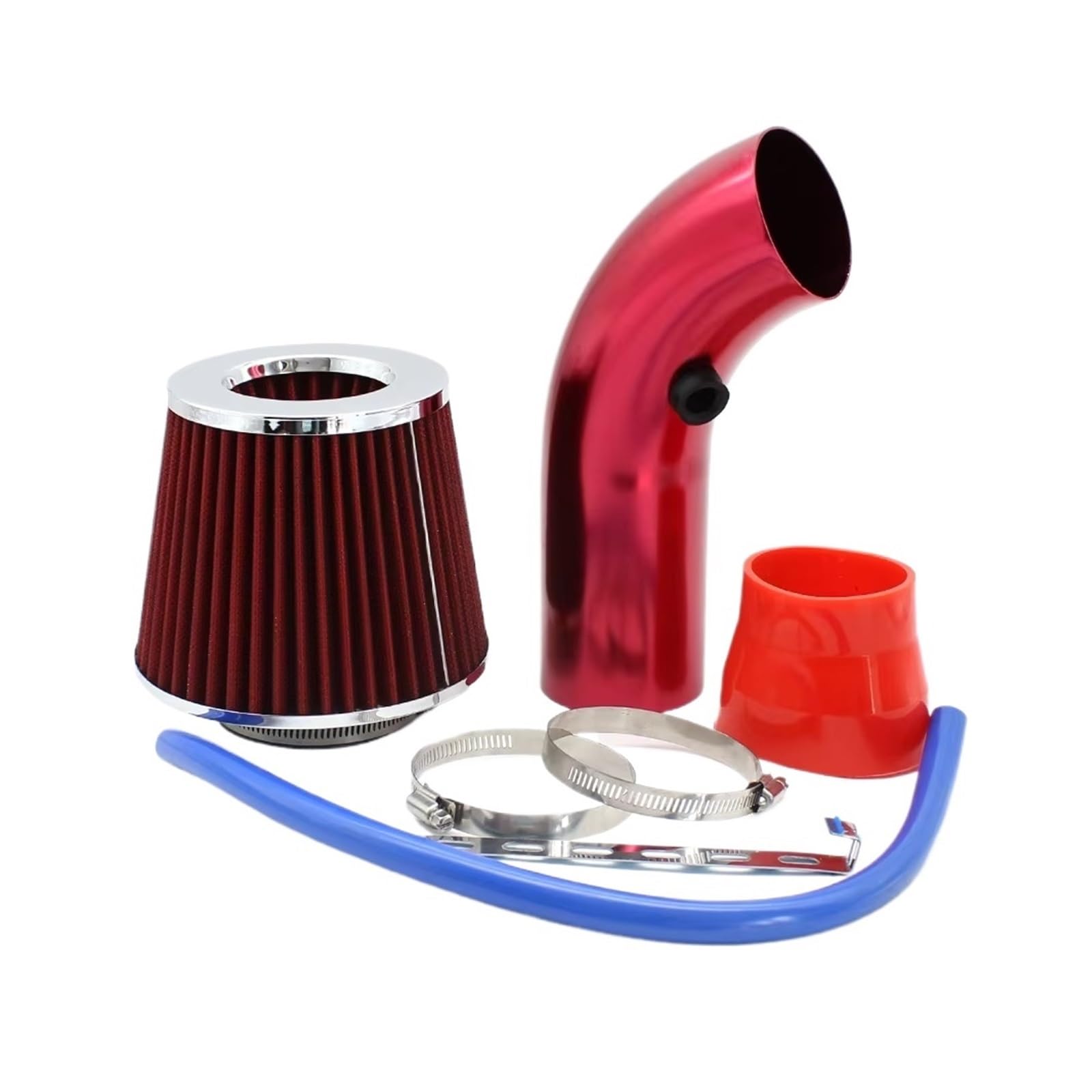 Auto Lufteinlässe Hoher Durchfluss Hoher Kaltluftfilter Aluminiumrohr-Set 76 Mm Für Nachgerüstete Winter-Pilzkopf-Luftfilter Ansaugrohrfilter Auto Ansaugrohr(Red) von Vamhhx