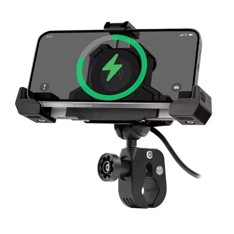 Motorrad GPS Halterung Telefonhalter Dreiecke Fester Halter Drahtloses Aufladen Navigationshalter Motorrad Outdoor Stoßdämpfendes Mobil Navigations Halterung(Charging- Power Clam) von Vamhhx