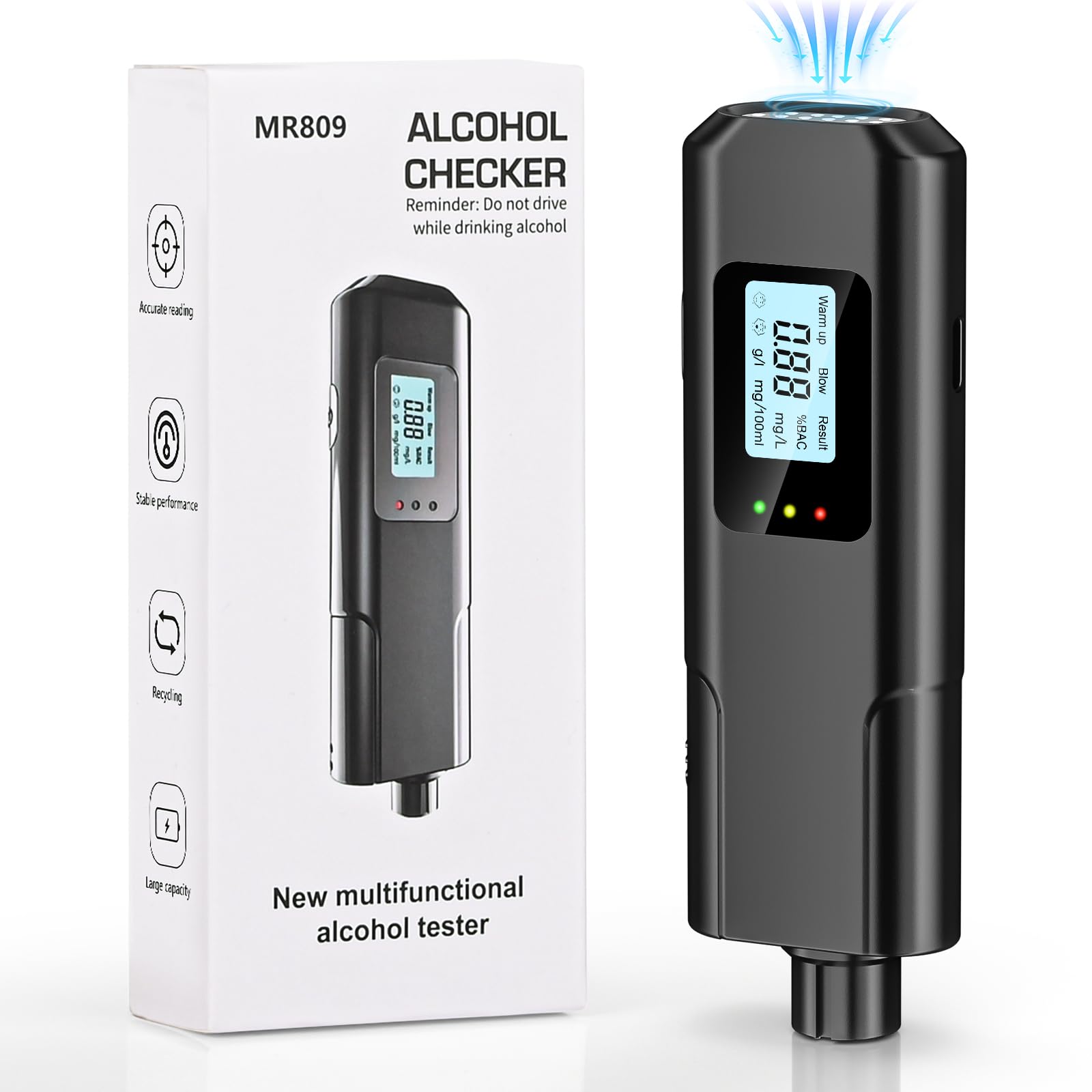 Vankarr Alkoholtester Polizeigenau, Hochpräziser Promillemessgerät mit LCD-Anzeige, Professioneller Alkoholmessgerät Alkohol Tester für exakte Alkoholmessung von Vankarr