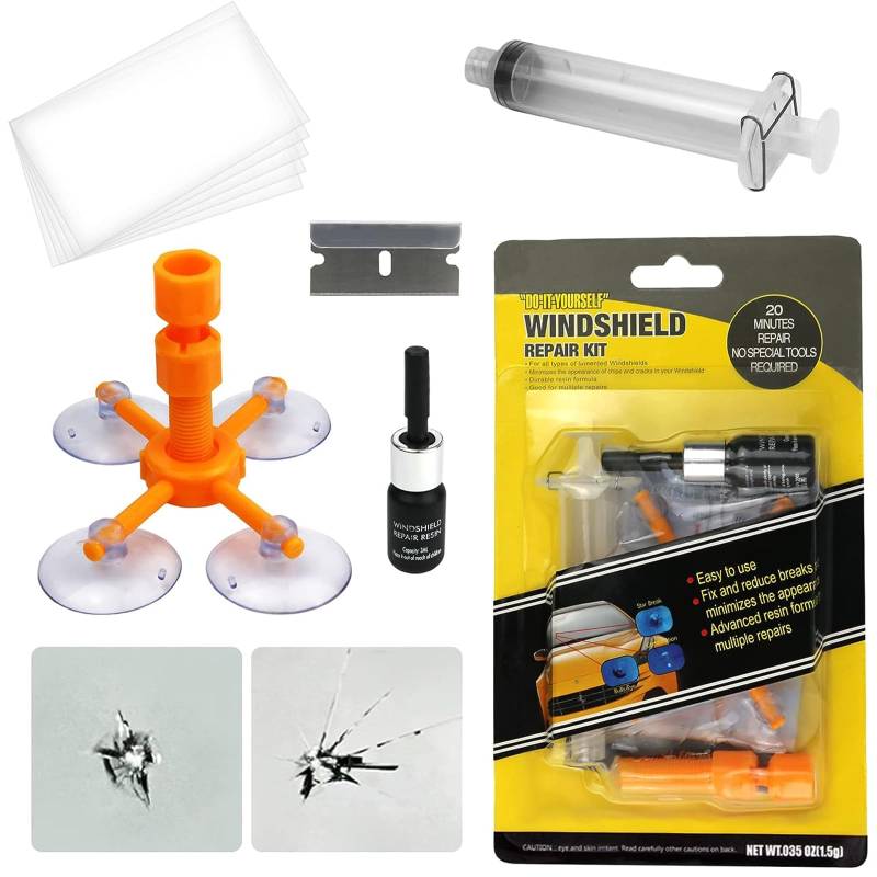 Vanwoke Auto Windschutzscheiben Reparaturset Werkzeug, Glas Reparatur Flüssigkeit, Hochwertiges Auto Windshield Repair Kit für PKW Chip und Crack, für Risse,Sternförmige Risse,Lange Risse von Vanwoke