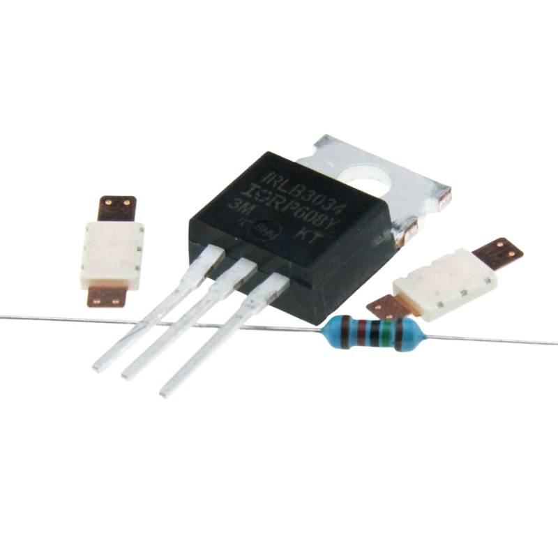 2 x Power Mosfet IRLB3034PBF, N-Kanal, inkl. Widerstand u. 2 x 15A Sicherung von Vape & Make