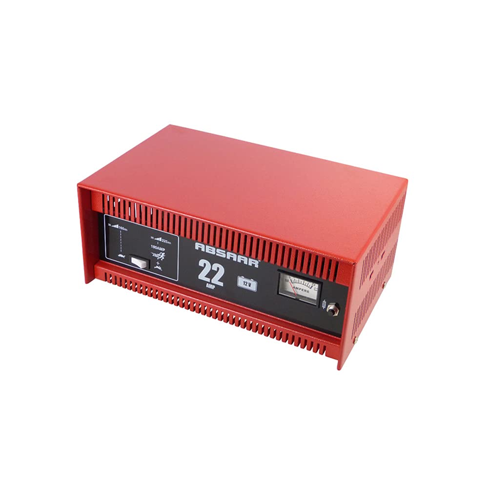 Absaar 635622 77917 Batterieladegerät Auto Ladegerät 22A 12V mit Starthilfefunktion, für 30 Ah - 225 Ah Batterien, rot/schwarz von Absaar