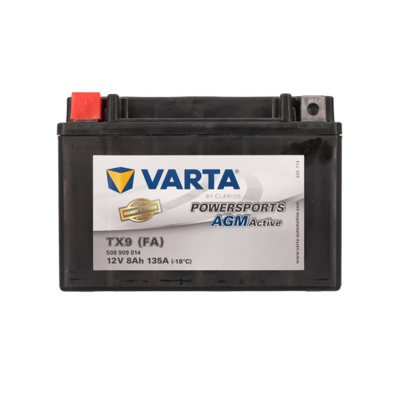 VARTA Motorradbatterie 8 Ah / 135 A Powersports Active AGM - Lange Lebensdauer, vorgeladen, wartungsfrei, geeignet für Motorräder, Motorroller, Quads, Jetskis und Schneemobile, schwarz von Varta