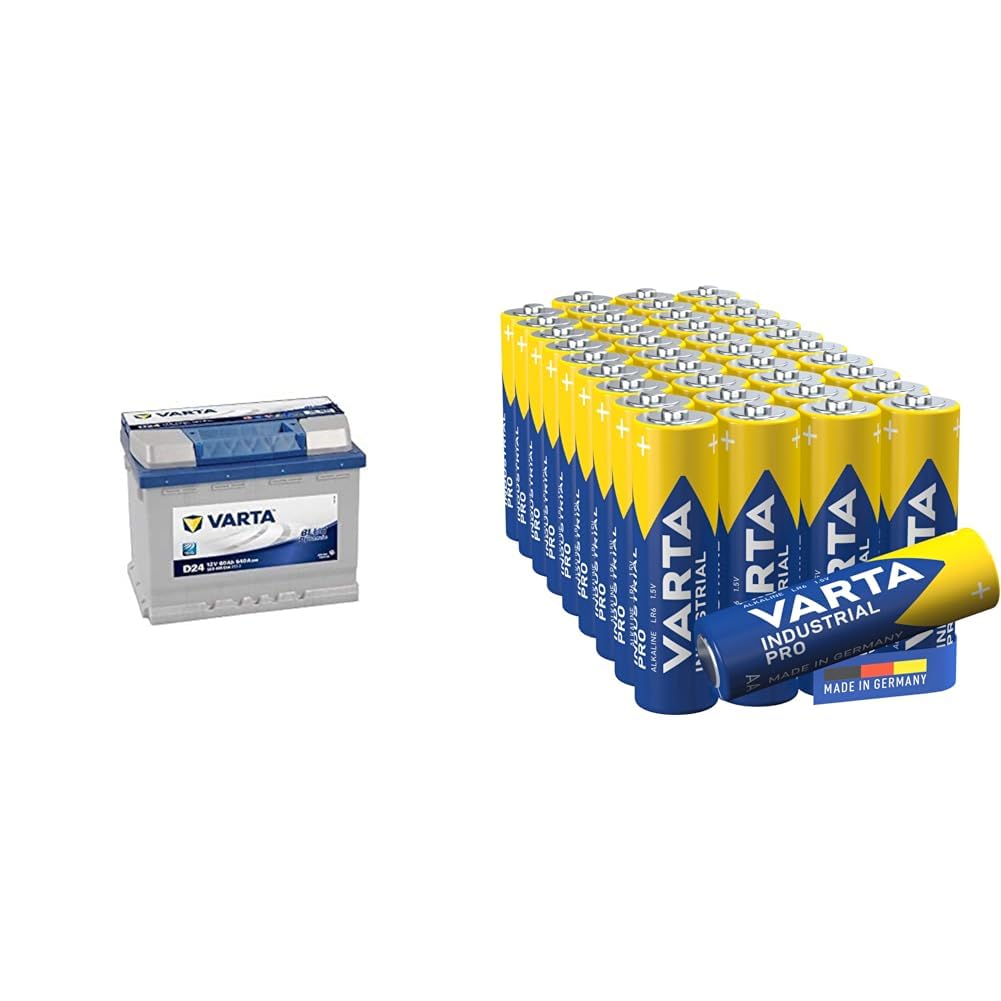 Varta D24 Blue Dynamic Starterbatterie für Passenger Car & Batterien AA, Industrial Pro, Alkaline Batterie, 1,5V von Varta