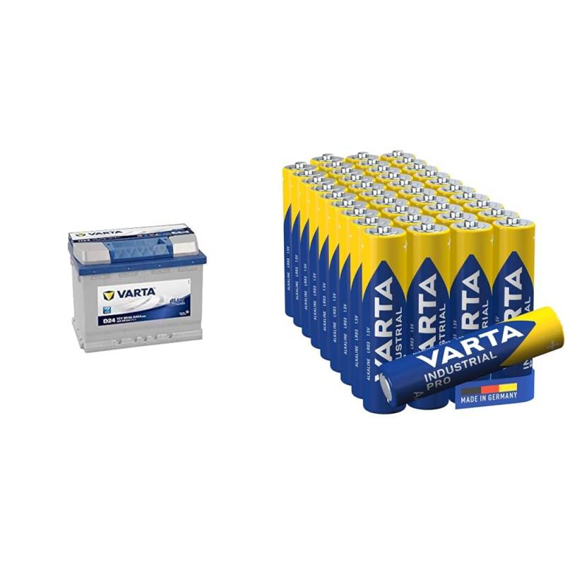 Varta D24 Blue Dynamic Starterbatterie für Passenger Car & Batterien AAA, 40 Stück, Industrial Pro, Alkaline Batterie, 1,5V von Varta