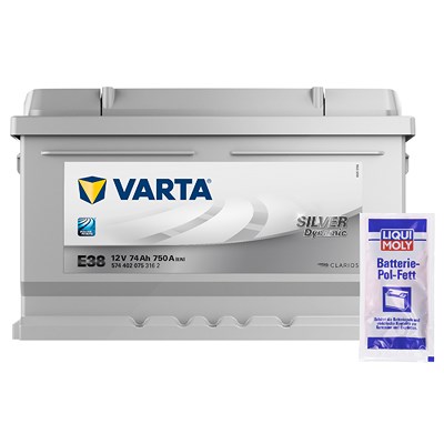 Varta Starterbatterie Silver 74Ah 750A E38+ Pol-Fett 10g [Hersteller-Nr. 5744020753162] für Alfa Romeo, Audi, Austin, Bentley, BMW, Cadillac, Chevrole von Varta