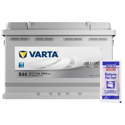 Varta Starterbatterie Silver 77Ah 780A E44+ Pol-Fett 10g [Hersteller-Nr. 5774000783162] für Plymouth, Porsche, Renault, Rover, Ruf, Saab, Santana, Sea von Varta