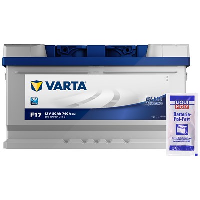 Varta Starterbatterie Blue 80Ah 740 A F17 + Pol-Fett 10g [Hersteller-Nr. 5804060743132] für Chrysler, Infiniti, Opel, Dodge, Mercedes-Benz, BMW, Fiat, von Varta