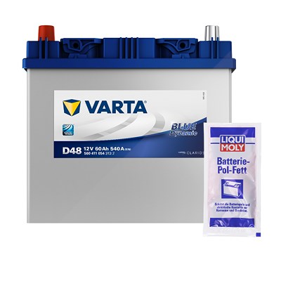 Varta Starterbatterie BLUE dynamic 60 Ah 540 A D48+10g Pol-Fett für Aston Martin, Chevrolet, Citroën, Daewoo, Dodge, Honda, Hummer, Hyundai, Jeep, Kia von Varta