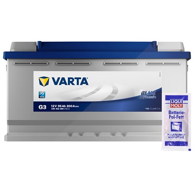 Varta Starterbatterie Blue 95Ah 800 A G3 + Pol-Fett 10g [Hersteller-Nr. 5954020803132] für Bentley, Alpina, Audi, BMW, Alfa Romeo, Aston Martin, Fiat, von Varta