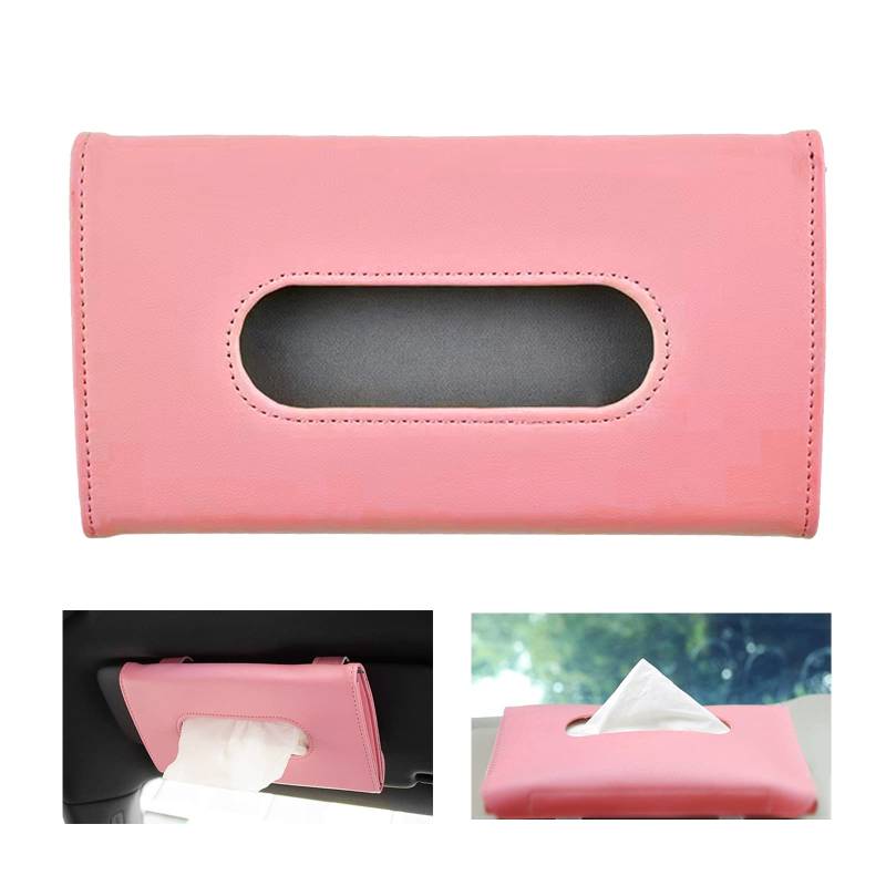 Vastsea Auto Tissue Halter, Sonnenblende Serviette Halter, Sonnenblende Taschentuchbox PU Leder, für Auto Sonnenblende Auto Rücksitz Autozubehör, Rosa von Vastsea