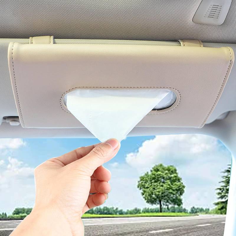 Vastsea PU Leder Auto Taschentuchbox, Auto Tissue Holder Masken Etui, Sonnenblende Taschentuchbox Halterung, für Auto Sonnenblende Auto Rücksitz Autozubehör(Beige) von Vastsea