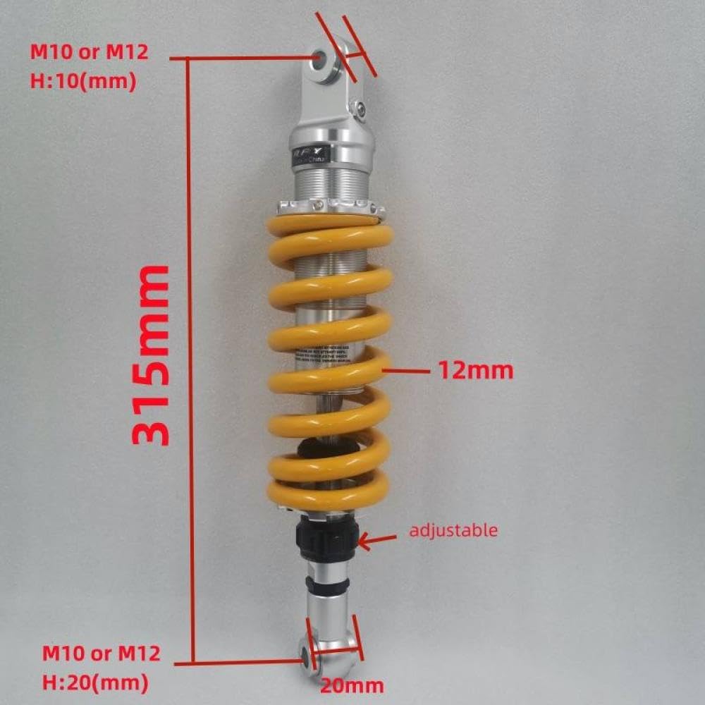 600LBS Einstellbarer Stoßdämpfer, kompatibel mit FZ1 FZ6 R3 GSX750 Z900 CBR125 VT 600 MSX 125(315AM10-12H20 yellow) von VbCLKG