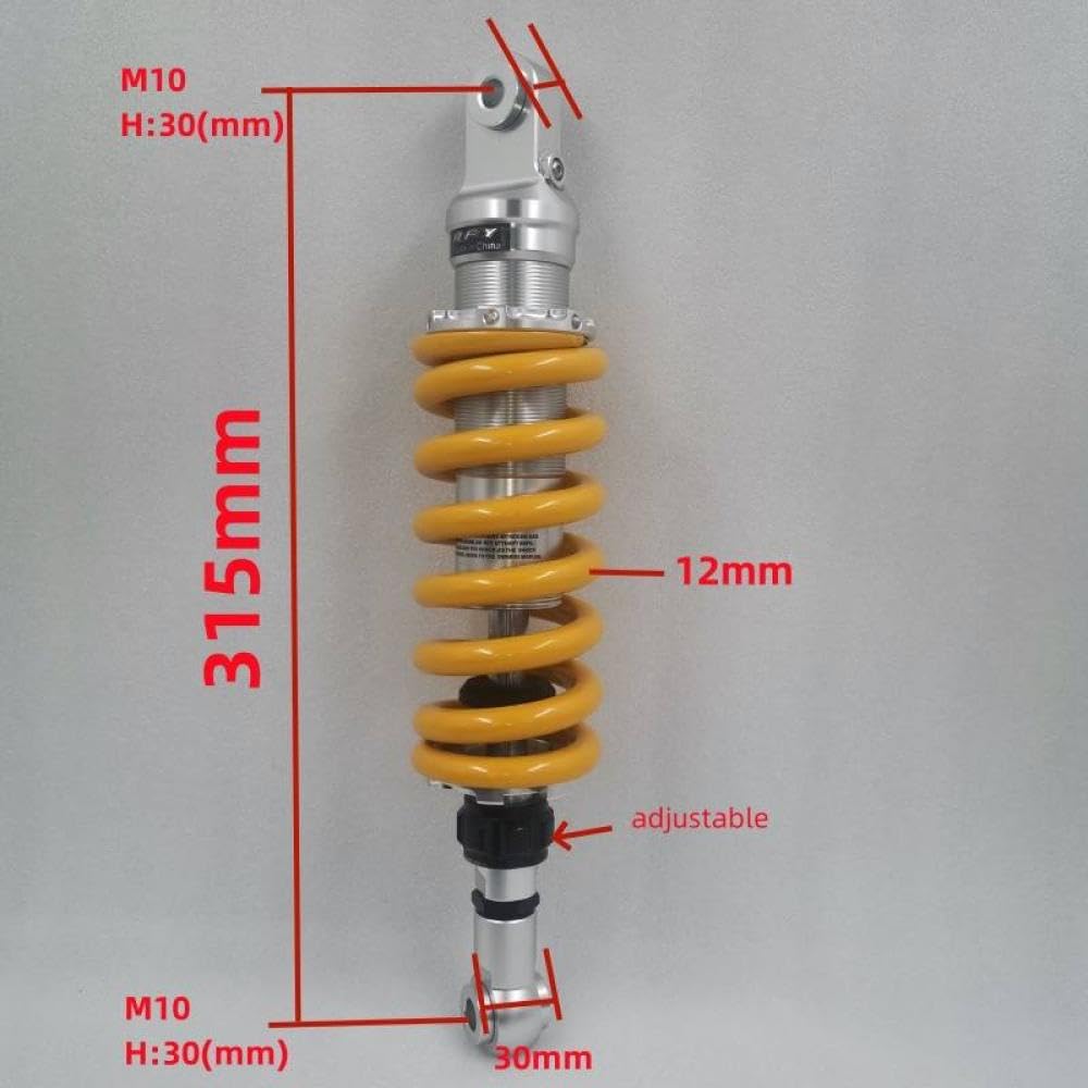 600LBS Einstellbarer Stoßdämpfer, kompatibel mit FZ1 FZ6 R3 GSX750 Z900 CBR125 VT 600 MSX 125(315AM10H30 yellow) von VbCLKG