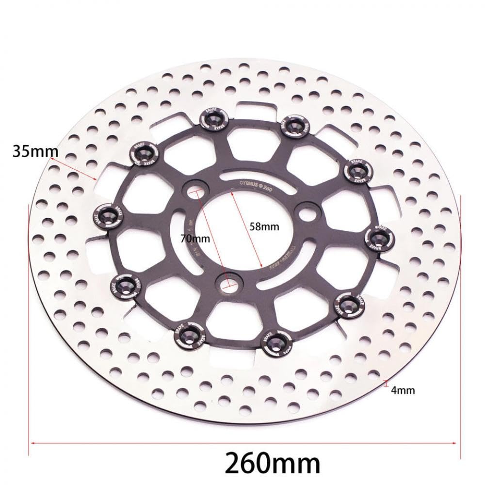 Universelle schwimmende Bremsscheibe aus CNC-Aluminium, 260 x 70 mm, mit 3 Löchern, kompatibel mit Motorradmodellen(Black) von VbCLKG